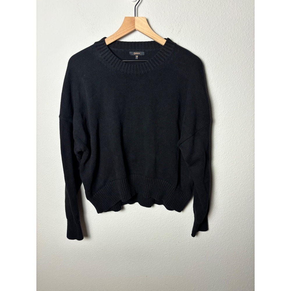 Quince Organic Cotton Boyfriend Crew Sweater Black Size M Relaxed Fit Knit